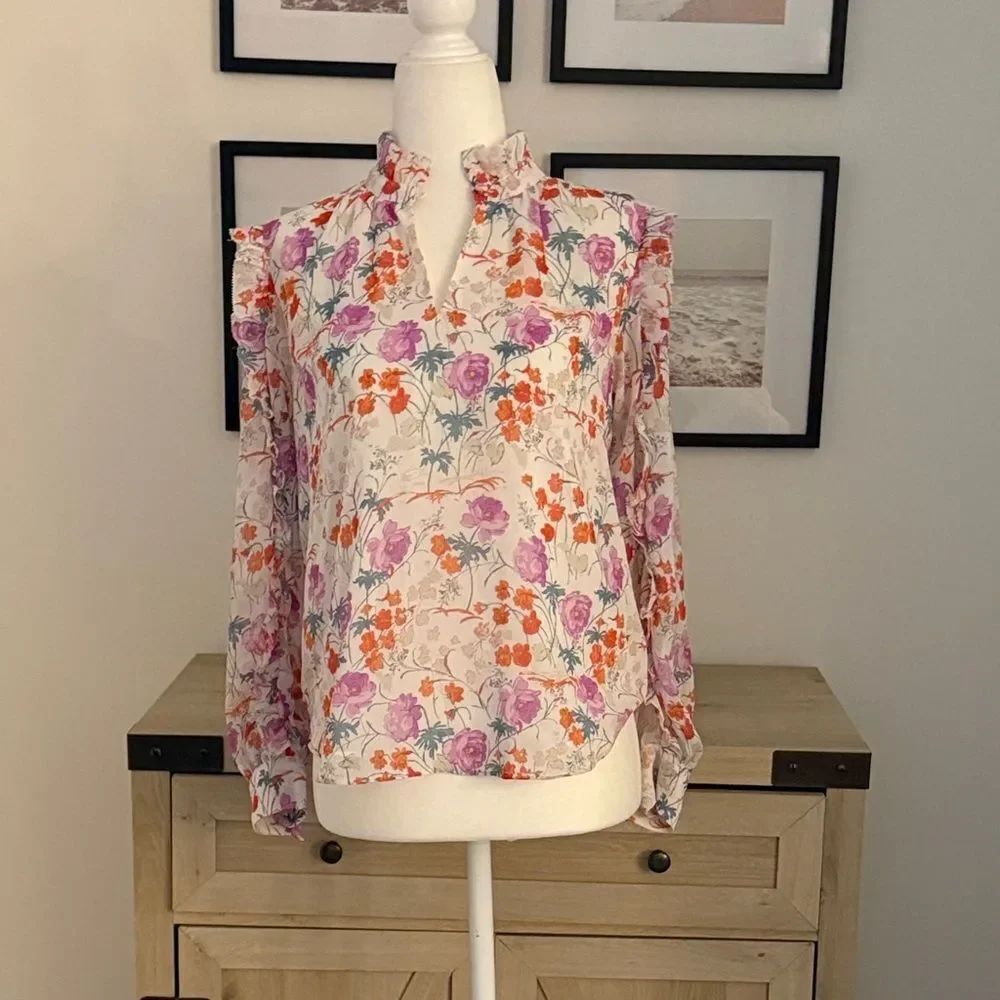 Ann Taylor Floral Print Ruffle Neck Women’s Blouse